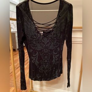 Black beaded & sheer Affliction top from Buckle